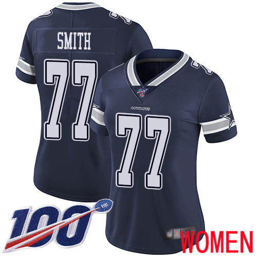 Women Dallas Cowboys Limited Navy Blue Tyron Smith Home 77 100th Season Vapor Untouchable NFL Jersey